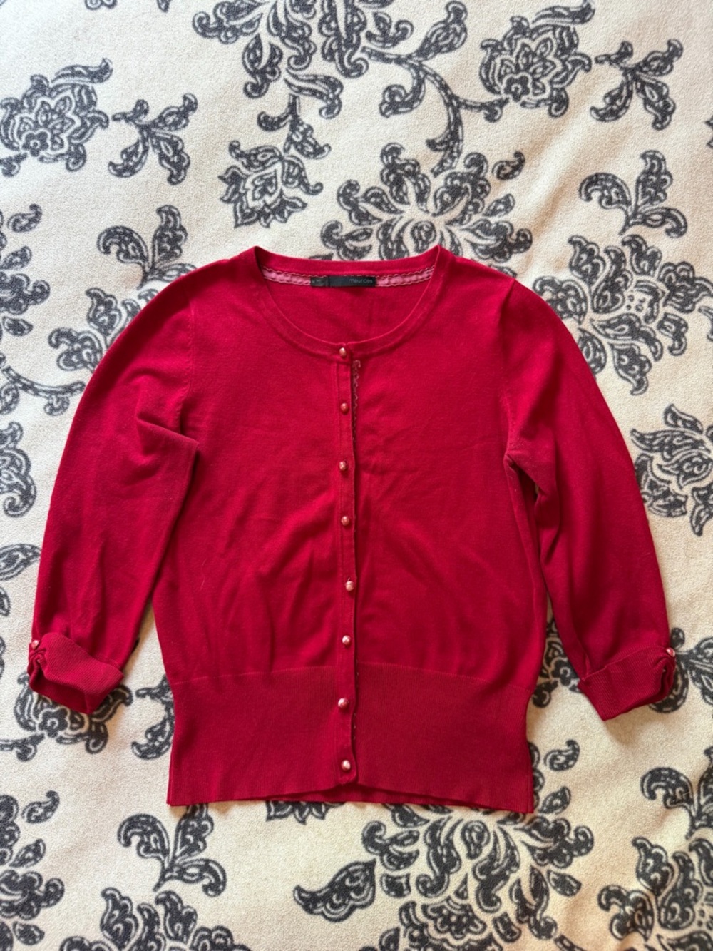 Maurices Red Button-Front Crewneck Cardigan